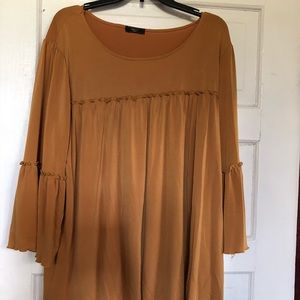 Mustard bell sleeve top (1x-3x) flowy loose fit